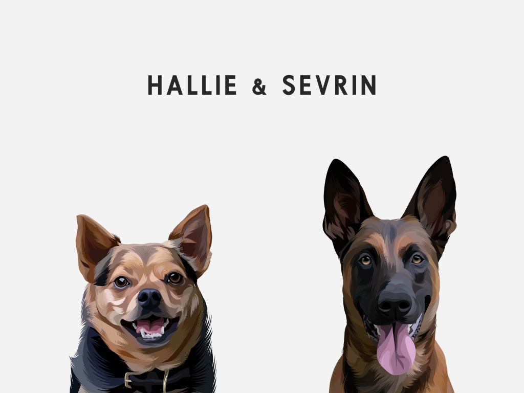 digital art of two dogs with white background